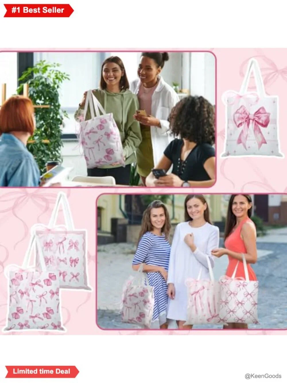 6 Pack Canvas Tote Bags with Ribbon DIY Bow Aesthetic Reusable Gift Set